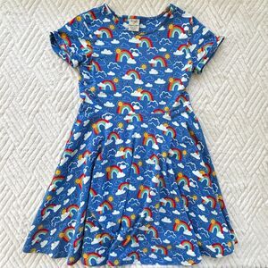 Frugi Girls 8-9 Rainbow Cloud Organic Cotton Short Sleeve Skater Twirl Dress